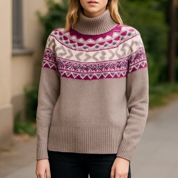 NWT TAHARI Super Soft Neutral Lilac Fair Isle Mock Neck Sweater Small - Picture 1 of 7